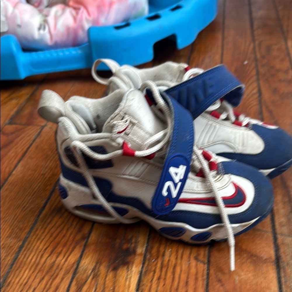 Kids White and Blue Athletic Shoes